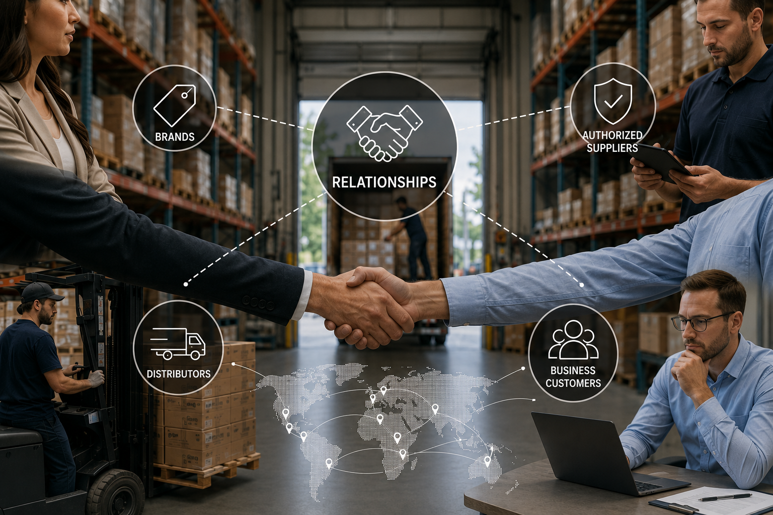 BJL Legacy relationships connecting brands, authorized suppliers, distributors, and business customers